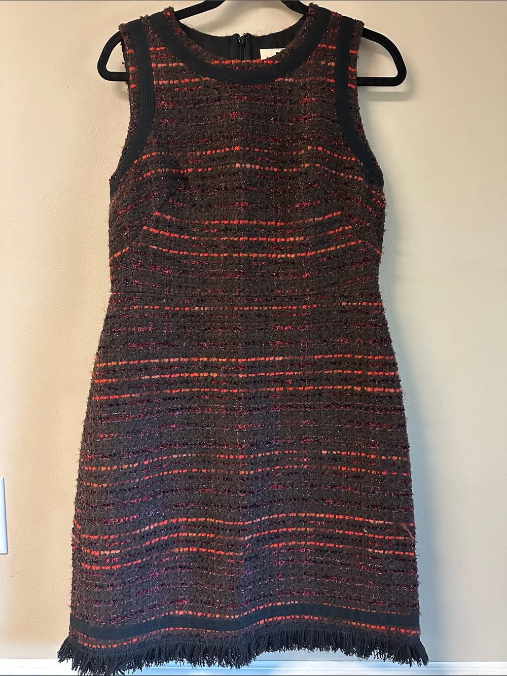 Kate Spade So Foxy Multi Tweed Fringe Sheath Dress Size 10 NWOT